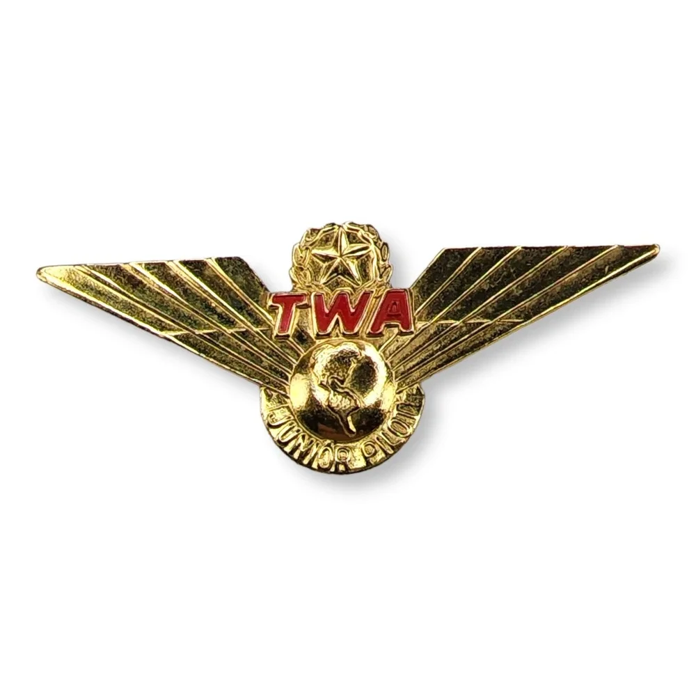 TWA Junior Pilot Pin Metal OS Gold Vintage Red Enamel Aviation Wings